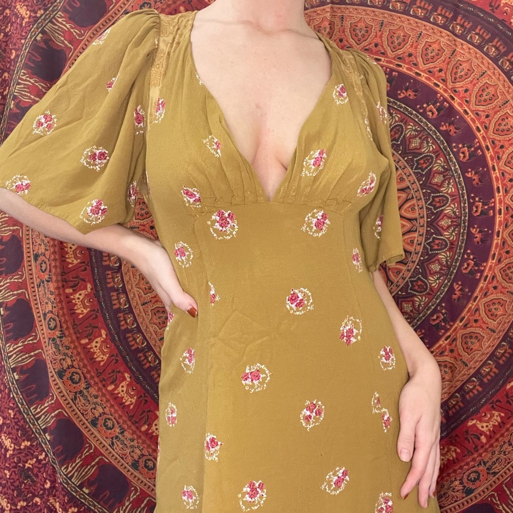 free people chartreuse floral mini dress